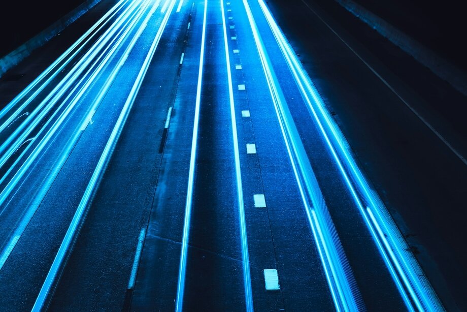 Timelapse exposure image of cars and lorries driving on dual carriageway